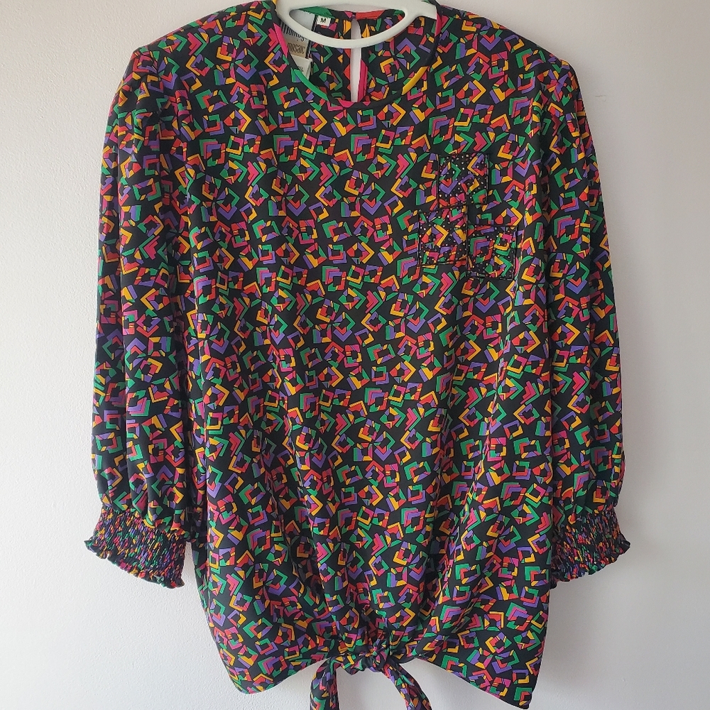 Montage By Mosaic VTG Colorful Geometric Women's Top Beaded Sz M Office Career
